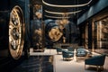 A luxury watch store with a 3D clockwork wall design, complemented