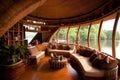 Luxury waterfront bamboo bungalow interior. Generative AI