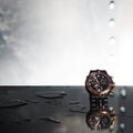 Luxury waterproof watches in water splashes