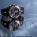 Luxury waterproof watches in water splashes