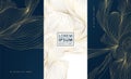 Luxury wave pattern, elegant gold lines, art deco elements. Vector premium abstract background, Japanese flowing water textures Royalty Free Stock Photo