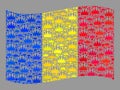 Luxury Waving Romania Flag - Collage with Crown Icons