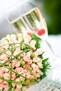 Luxury wedding bouquet of roses with champagne Royalty Free Stock Photo