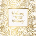 Luxury wedding invitation card,gold roses  with frame and place Royalty Free Stock Photo