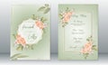 Luxury wedding invitation card with golden frame and rose bouquet Royalty Free Stock Photo