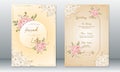 Luxury wedding invitation card with golden frame and rose bouquet Royalty Free Stock Photo