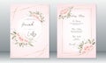 Luxury wedding invitation card template elegant of pink background with golden frame and rose bouquet Royalty Free Stock Photo