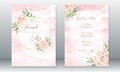 Luxury wedding invitation card template elegant of pink background with golden frame and rose bouquet Royalty Free Stock Photo