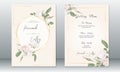 Luxury wedding invitation card template with golden frame and watercolor rose bouquet Royalty Free Stock Photo