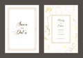 Luxury wedding invitation cards with gold marble texture and perfect frame linear vector frame design template. Royalty Free Stock Photo