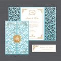 Luxury wedding invitation or greeting card with vintage floral o