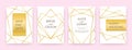 Luxury wedding line posters. Golden fashion borders design, modern invitation cards abstract decoration. Vector trendy