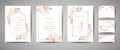 Luxury Wedding Save The Date, Invitation Navy Cards Collection With Gold Foil Flowers And Leaves And Wreath Trendy Cover