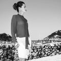 Woman in Donostia; San Sebastian, Spain looking into distance