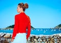 Traveller woman in Donostia Spain looking into the distance Royalty Free Stock Photo