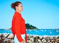 Woman in Donostia; San Sebastian, Span looking into distance Royalty Free Stock Photo