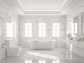 Luxury white bathroom with marble wall 3d render