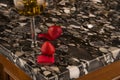 Luxury white and black kitchen countertop. Granite counter concept. Royalty Free Stock Photo