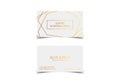 Luxury white business card with marble texture and gold detail vector template, banner or invitation with golden foil on Royalty Free Stock Photo