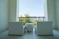 Luxury white chair at the bedroom balcony Royalty Free Stock Photo