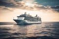 Luxury white cruise ship liner sails on sea at sunset Royalty Free Stock Photo