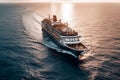 Luxury white cruise ship liner sails on sea at sunset Royalty Free Stock Photo