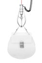 Luxury White Leather Women Bag in Chrome Robotic Claw. 3d Render