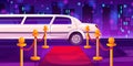 Luxury white limousine car near empty red carpet Royalty Free Stock Photo