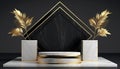 Luxury white Marble podium and golden leaves decoration for your product display. Royalty Free Stock Photo