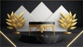 Luxury white Marble podium and golden leaves decoration for your product display. Royalty Free Stock Photo