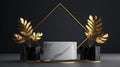 Luxury white Marble podium and golden leaves decoration for your product display. Royalty Free Stock Photo