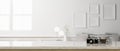Luxury white marble tabletop with copy space over blurred elegance white living room