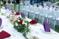 Luxury White - Purple - Red Dinner table set with Crystal chair in the garden Royalty Free Stock Photo