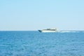 Luxury white speed yatch in open waters Royalty Free Stock Photo