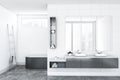 Luxury white tile bathroom interior, double sink Royalty Free Stock Photo
