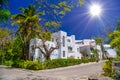 Luxury white villa with palms in Playa del Carmen, Yukatan, Mexico Royalty Free Stock Photo