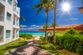 Luxury white villa with palms in Playa del Carmen, Yukatan, Mexico Royalty Free Stock Photo