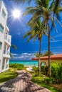 Luxury white villa with palms in Playa del Carmen, Yukatan, Mexico Royalty Free Stock Photo