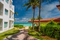 Luxury white villa with palms in Playa del Carmen, Yukatan, Mexico Royalty Free Stock Photo