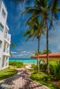 Luxury white villa with palms in Playa del Carmen, Yukatan, Mexico Royalty Free Stock Photo