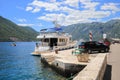 Luxury white yacht moored in the harbor Perast town Royalty Free Stock Photo