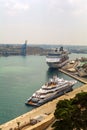 Luxury white yacht and passenger ship in Cruise Port of Valletta