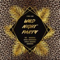 Luxury Wild Party Invitation Card with Leopard Print and Gold Palm Leaves