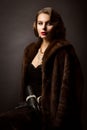 Luxury Woman in Fur Coat, Fashion Model Beauty Portrait, Old Fashioned Well Dressed Lady Royalty Free Stock Photo