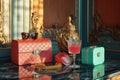luxury women's accessories are on the table in the interior