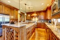 Luxury wood kitchen with granite countertop.