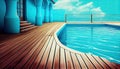 Luxury Wood Terrace by Swimming Pool, Wood Architecture, Abstract Generative AI Illustration