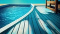 Luxury Wood Terrace by Swimming Pool, Wood Architecture, Abstract Generative AI Illustration