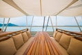 Luxury wooden seat on the yacht