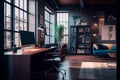 Luxury workspace office decorated with industrial loft modern interior design. AI generative Royalty Free Stock Photo